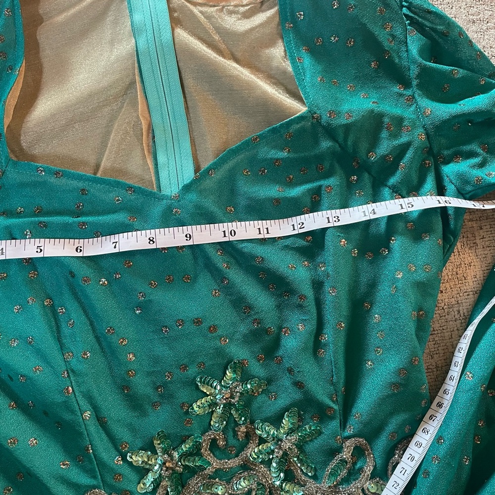 Vintage Handmade Teal Green Handmade Dance Dress 1980s Beaded Detail - Picture 3 of 8